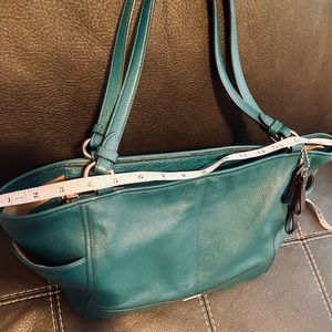 Coach Car Tote -Teal Pebble Grain leather.